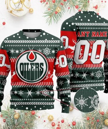 NHL Edmonton Oilers Personalized Name &amp; Number Ugly Christmas Sweater, NHL Christmas Sweater