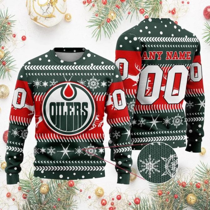 NHL Edmonton Oilers Personalized Name &amp; Number Ugly Christmas Sweater, NHL Christmas Sweater