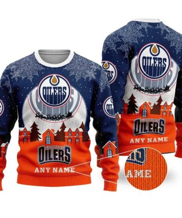 NHL Edmonton Oilers Personalized Name Ugly Christmas Sweater, NHL Christmas Sweater