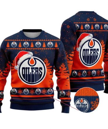 NHL Edmonton Oilers Personalized Santa Hat Ugly Christmas Sweater, NHL Christmas Sweater