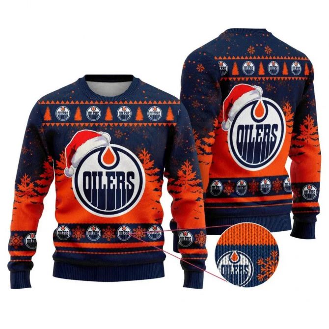 NHL Edmonton Oilers Personalized Santa Hat Ugly Christmas Sweater, NHL Christmas Sweater