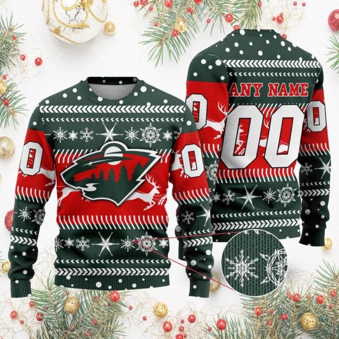 NHL Minnesota Wild  Personalized Name &amp; Number Ugly Christmas Sweater, NHL Christmas Sweater