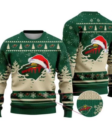 NHL Minnesota Wild Santa Hat Ugly Christmas Sweater, NHL Christmas Sweater