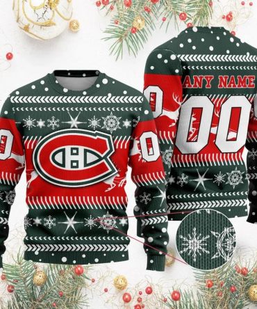 NHL Montreal Canadiens Personalized Name &amp; Number Ugly Christmas Sweater, NHL Christmas Sweater