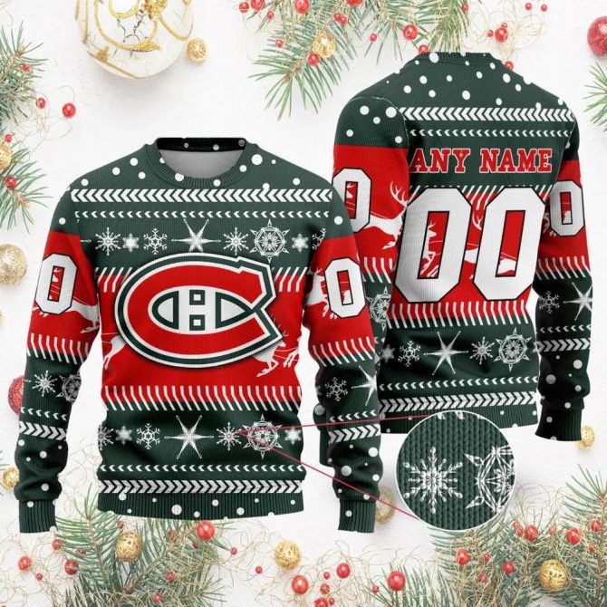 NHL Montreal Canadiens Personalized Name &amp; Number Ugly Christmas Sweater, NHL Christmas Sweater
