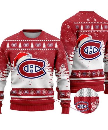 NHL Montreal Canadiens Santa Hat Ugly Christmas Sweater, NHL Christmas Sweater