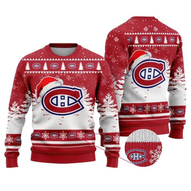 NHL Montreal Canadiens Santa Hat Ugly Christmas Sweater, NHL Christmas Sweater