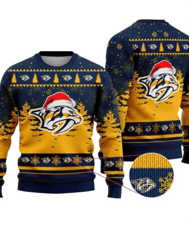 NHL Nashville Predators Santa Hat Ugly Christmas Sweater, NHL Christmas Sweater