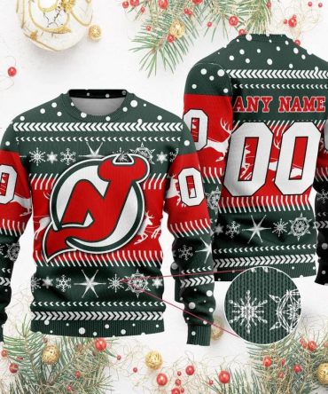 NHL New Jersey Devils Personalized Name &amp; Number Ugly Christmas Sweater, NHL Christmas Sweater