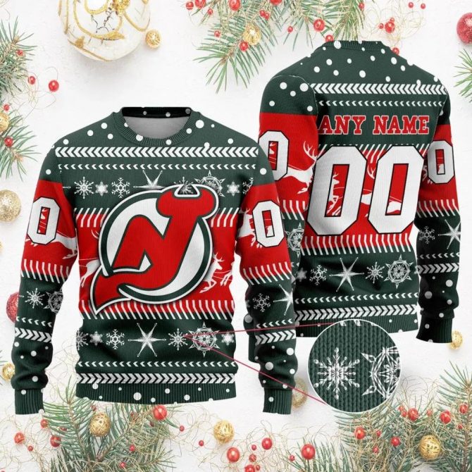 NHL New Jersey Devils Personalized Name &amp; Number Ugly Christmas Sweater, NHL Christmas Sweater