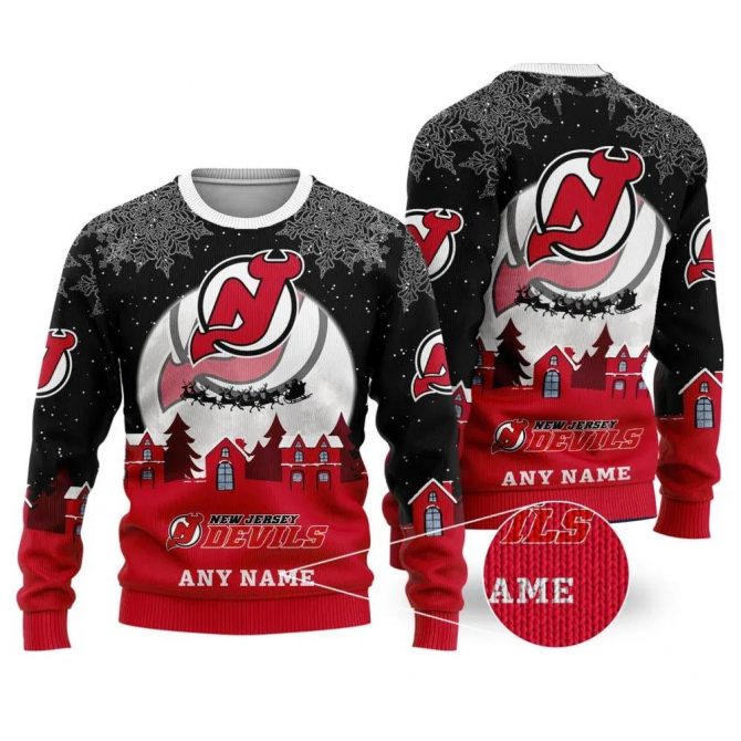 NHL New Jersey Devils Personalized Name Ugly Christmas Sweater, NHL Christmas Sweater