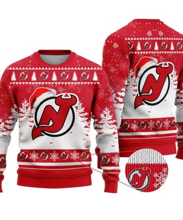 NHL New Jersey Devils Santa Hat Ugly Christmas Sweater, NHL Christmas Sweater