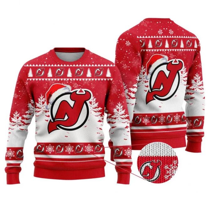 NHL New Jersey Devils Santa Hat Ugly Christmas Sweater, NHL Christmas Sweater