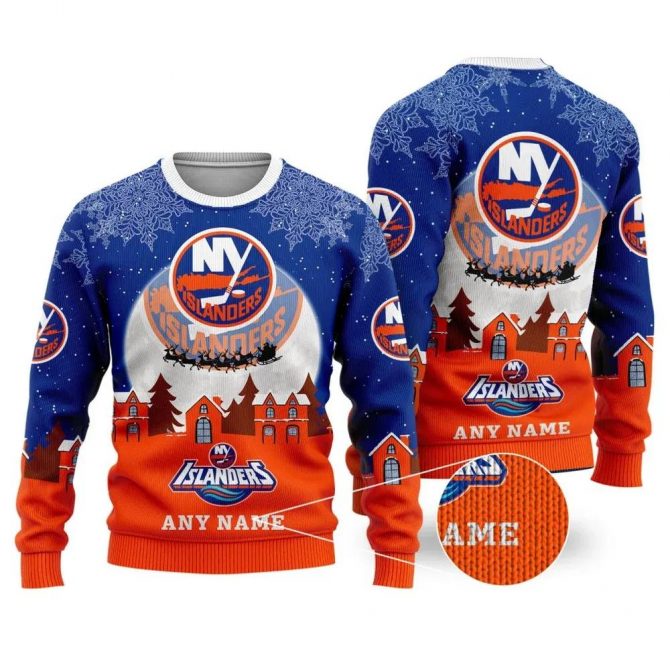 NHL New York Islanders Personalized Name Ugly Christmas Sweater, NHL Christmas Sweater