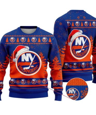 NHL New York Islanders Santa Hat Ugly Christmas Sweater, NHL Christmas Sweater