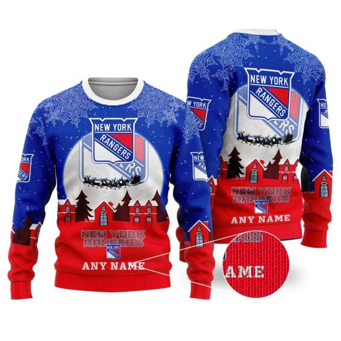 NHL New York Rangers Personalized Name Ugly Christmas Sweater, NHL Christmas Sweater