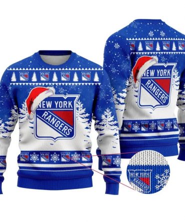 NHL New York Rangers Santa Hat Ugly Christmas Sweater, NHL Christmas Sweater