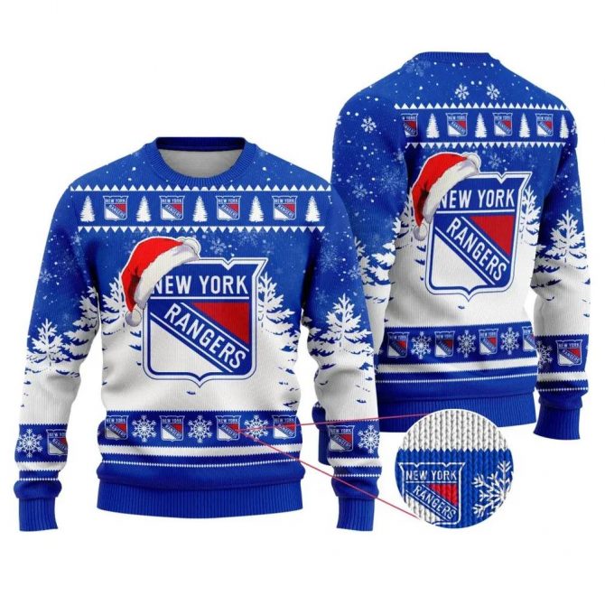 NHL New York Rangers Santa Hat Ugly Christmas Sweater, NHL Christmas Sweater