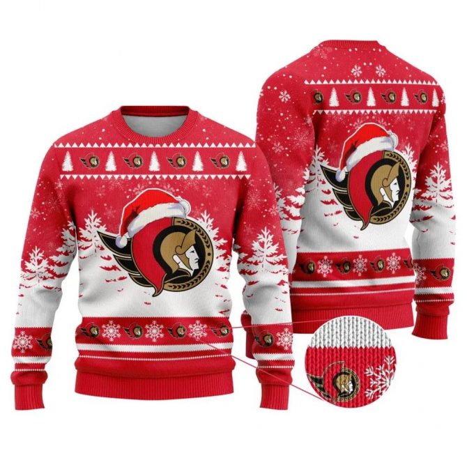 NHL Ottawa Senators Santa Hat Ugly Christmas Sweater, NHL Christmas Sweater