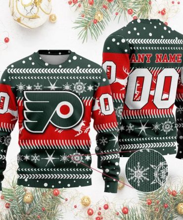 NHL Philadelphia Flyers Personalized Name &amp; Number Ugly Christmas Sweater, NHL Christmas Sweater