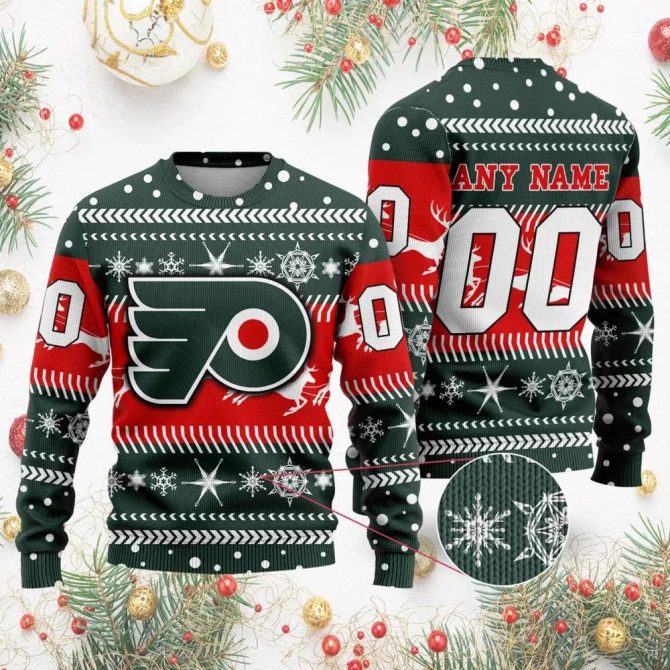 NHL Philadelphia Flyers Personalized Name &amp; Number Ugly Christmas Sweater, NHL Christmas Sweater