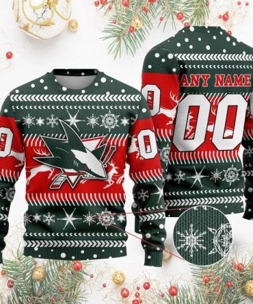NHL San Jose Sharks Personalized Name &amp; Number Ugly Christmas Sweater, NHL Christmas Sweater