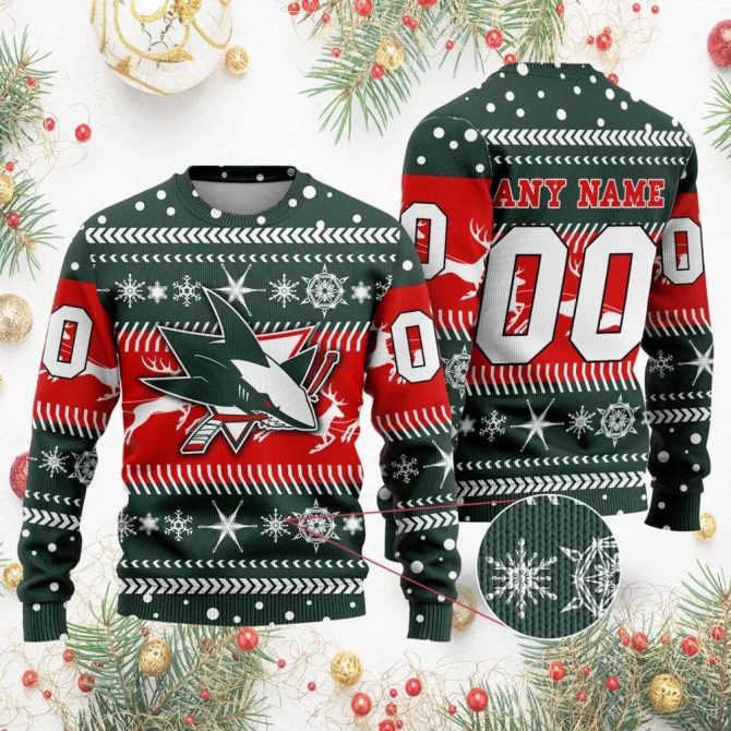 NHL San Jose Sharks Personalized Name &amp; Number Ugly Christmas Sweater, NHL Christmas Sweater