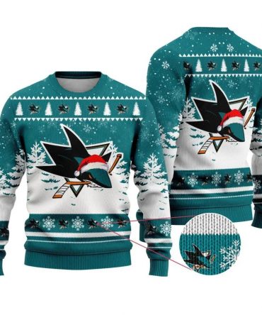 NHL San Jose Sharks Santa Hat Ugly Christmas Sweater, NHL Christmas Sweater