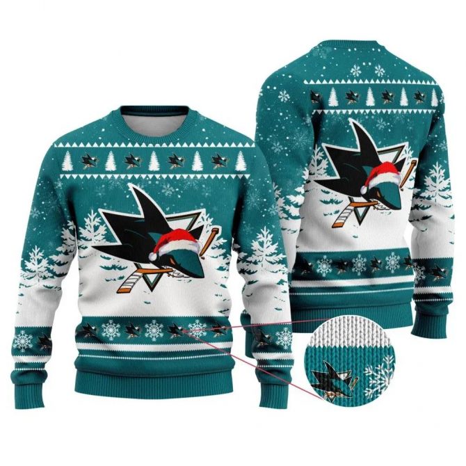 NHL San Jose Sharks Santa Hat Ugly Christmas Sweater, NHL Christmas Sweater