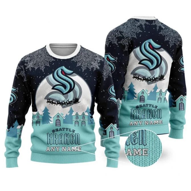 NHL Seattle Kraken Personalized Name Ugly Christmas Sweater, NHL Christmas Sweater