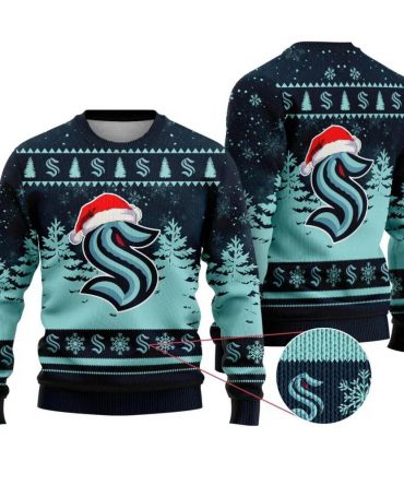 NHL Seattle Kraken Santa Hat Ugly Christmas Sweater, NHL Christmas Sweater