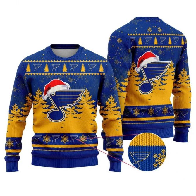 NHL St. Louis Blues Santa Hat Ugly Christmas Sweater, NHL Christmas Sweater