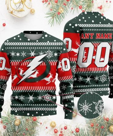 NHL Tampa Bay Lightning Personalized Name &amp; Number Ugly Christmas Sweater, NHL Christmas Sweater