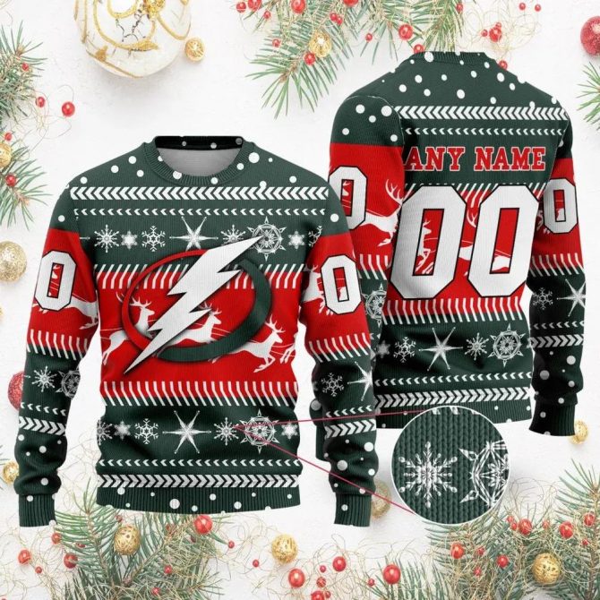 NHL Tampa Bay Lightning Personalized Name &amp; Number Ugly Christmas Sweater, NHL Christmas Sweater