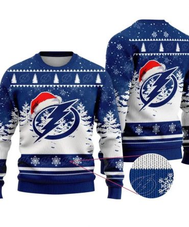 NHL Tampa Bay Lightning Santa Hat Ugly Christmas Sweater, NHL Christmas Sweater