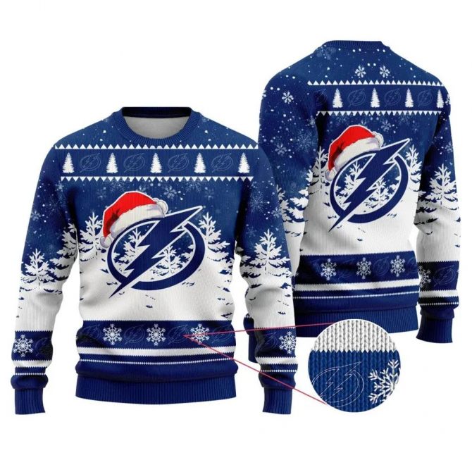 NHL Tampa Bay Lightning Santa Hat Ugly Christmas Sweater, NHL Christmas Sweater