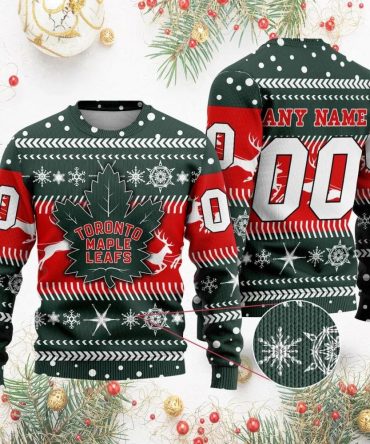 NHL Toronto Maple Leafs Personalized Name &amp; Number Ugly Christmas Sweater, NHL Christmas Sweater
