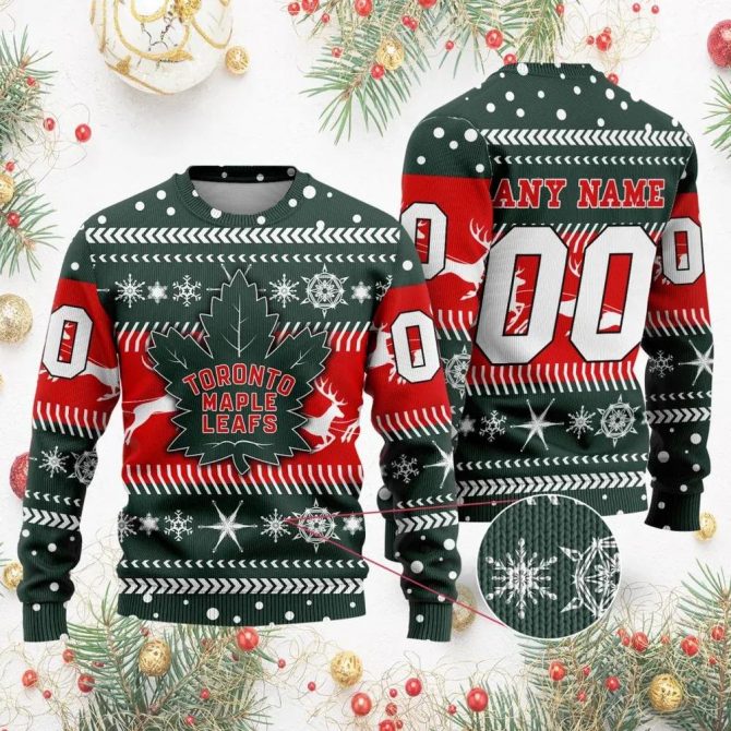 NHL Toronto Maple Leafs Personalized Name &amp; Number Ugly Christmas Sweater, NHL Christmas Sweater