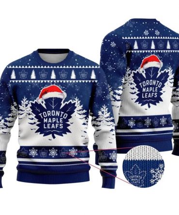 NHL Toronto Maple Leafs Santa Hat Ugly Christmas Sweater, NHL Christmas Sweater