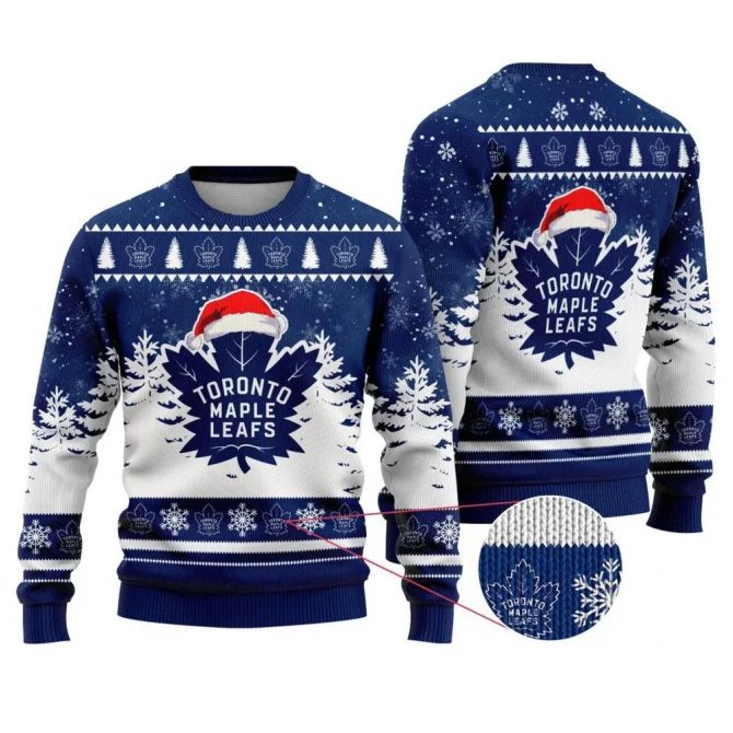 NHL Toronto Maple Leafs Santa Hat Ugly Christmas Sweater, NHL Christmas Sweater