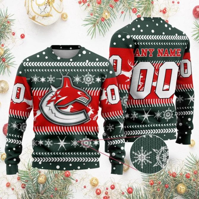 NHL Vancouver Canucks Personalized Name &amp; Number Ugly Christmas Sweater, NHL Christmas Sweater