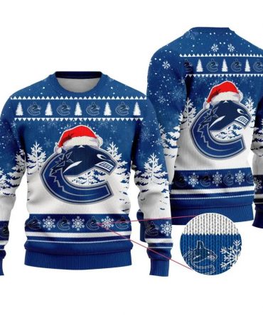 NHL Vancouver Canucks Santa Hat Ugly Christmas Sweater, NHL Christmas Sweater