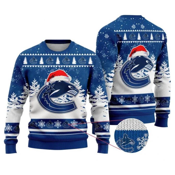 NHL Vancouver Canucks Santa Hat Ugly Christmas Sweater, NHL Christmas Sweater