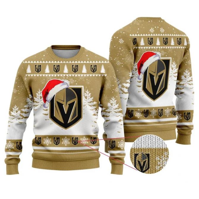 NHL Vegas Golden Knights Santa Hat Ugly Christmas Sweater, NHL Christmas Sweater
