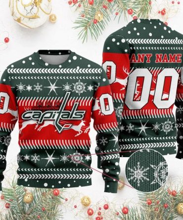 NHL Washington Capitals Personalized Name &amp; Number Ugly Christmas Sweater, NHL Christmas Sweater