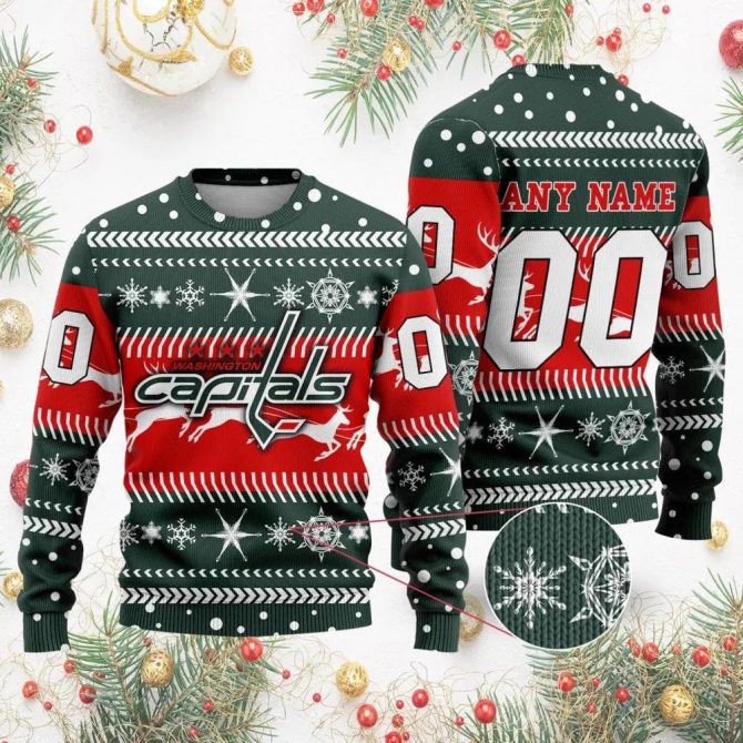 NHL Washington Capitals Personalized Name &amp; Number Ugly Christmas Sweater, NHL Christmas Sweater