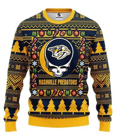 Nashville Predators Grateful Dead Ugly Christmas Sweater, NHL Christmas Sweater