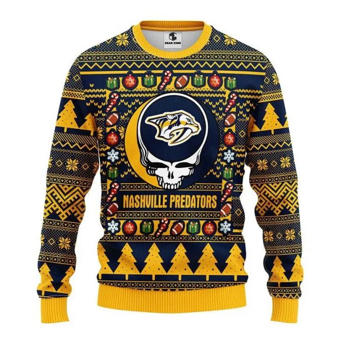 Nashville Predators Grateful Dead Ugly Christmas Sweater, NHL Christmas Sweater