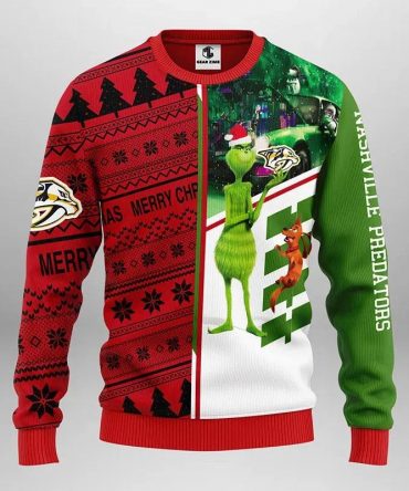 Nashville Predators Grinch &amp; Scooby ? Doo Ugly Christmas Sweater, NHL Christmas Sweater