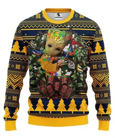 Nashville Predators Groot Hug Ugly Christmas Sweater, NHL Christmas Sweater
